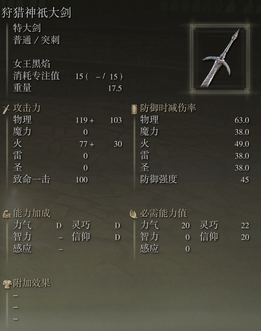 艾尔登法环狩猎神祁大剑有什么特点